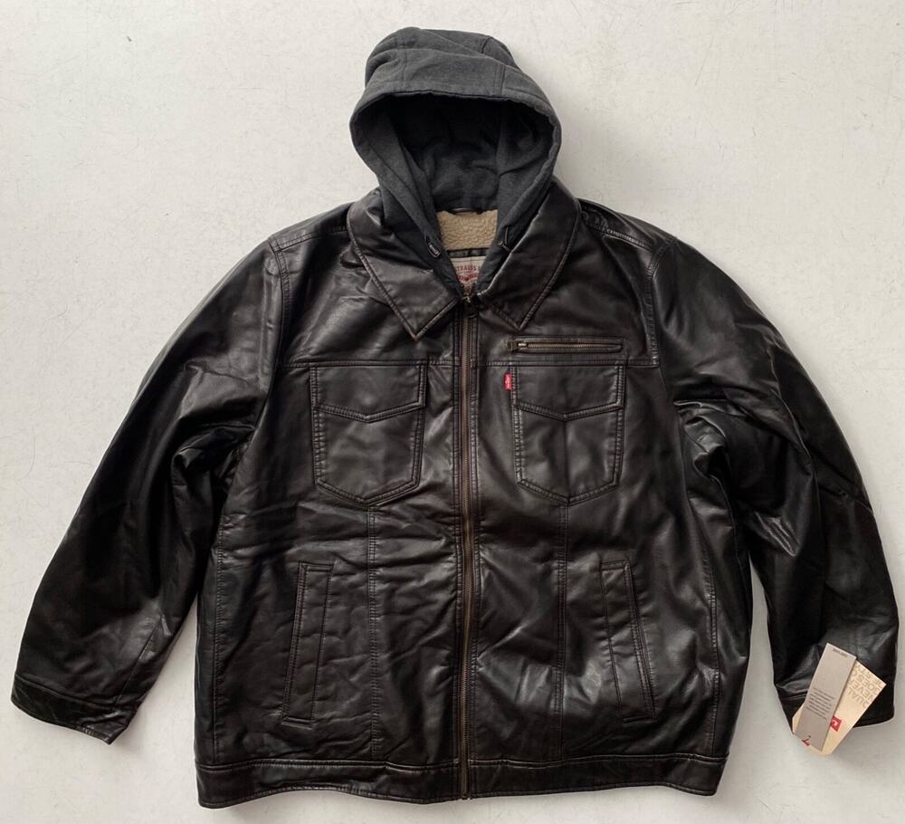 Levi's Levis Nwt Brown Faux Leather Sherpa Hooded Jacket Coat LM6XU027 2XL
